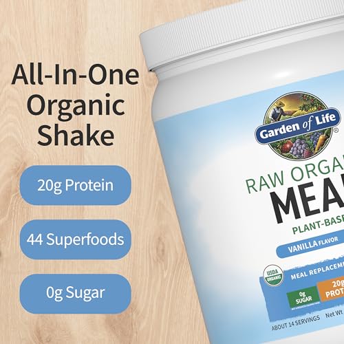 Image of Garden of Life Meal Replacement Shakes, Raw Organic, Vanilla Protein Powder with Plant Based Pea Protein, Sprouts, Greens, Probiotics, Dairy Free 14 Servings
