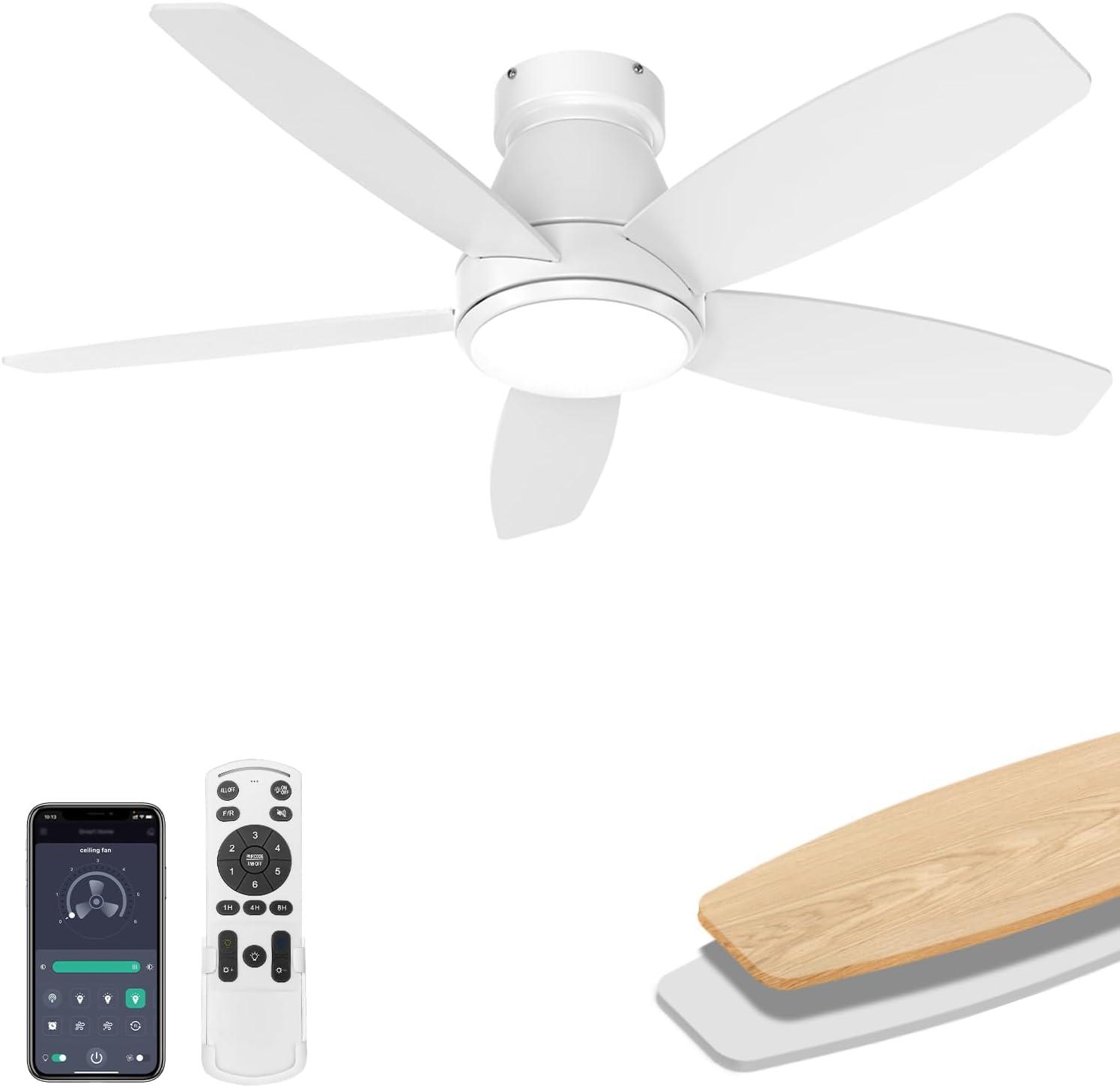 106CM Silenzioso Ventilatore da Soffitto con Luce e Telecomando &APP,0%-100% Dimmerabile 5 Pale Lampadario con Ventilatore,6 Velocità DC Reversibile Pale da Soffitto con luce