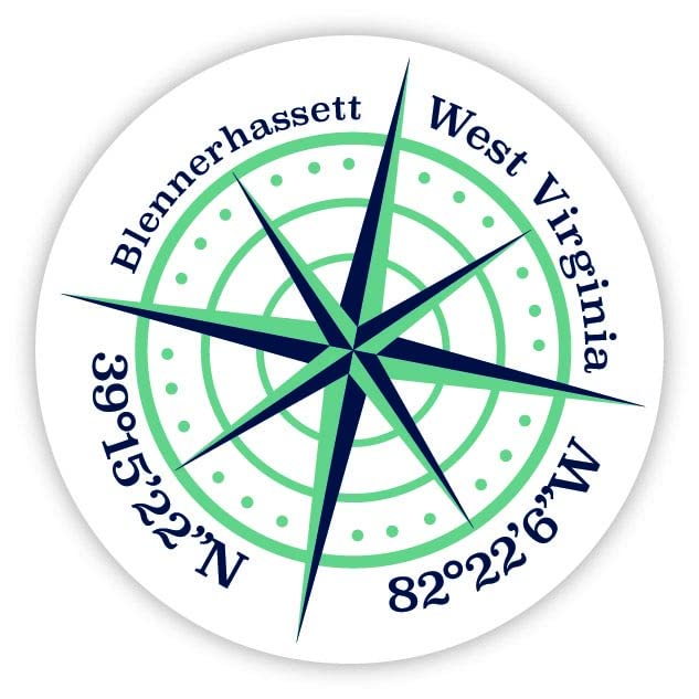 Blennerhassett West Virginia 4-Inch Vinyl Decal Sticker Latitude Longitude Compass Design