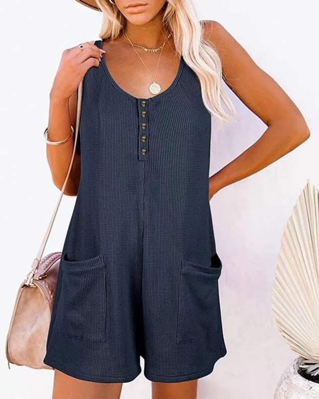Salopette Donna Estiva Tuta Corta Senza Manica Scollo a V Casual Allentata Jumpsuit con Tasche Pezzo Unico Gamba Larga Tute Elegante Pagliaccetto Spiaggia Vacanza Outfit