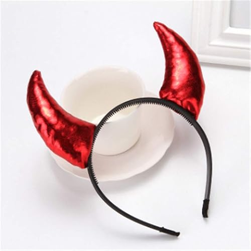 Diadema de cuernos rojos para Halloween, diademas decorativas para el cabello para mujeres y hombres, diadema roja de satanás, accesorios de Navidad