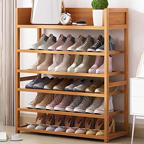 Zapatero de bambú, organizador de madera para entrada, elegante armario de almacenamiento para sala de estar y pasillo, solución de exhibición de calzado que ahorra espacio