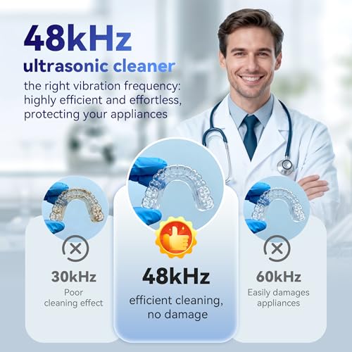 Image of Ultrasonic Retainer Cleaner Machine 48kHz, Dental Ultrasonic Care Cleaner | Ultrasonic Retainer Cleaner for Dentures, Aligners, Mouth Guards, Toothbrush Heads and Jewelry with 200ML Capacity