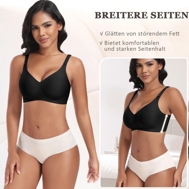 Jiuday Reggiseno senza ferretto, reggiseno push up con seni grandi, tenuta forte, senza stiratura, imbottito, senza cuciture, senza buegel, Nero/Bianco, XXL