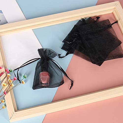 Image of HRX Package Black Organza Bags 3x4 inch 100pcs, Mesh Candy Bags Jewelry Gift Pouches Drawstring Empty Sachet for Halloween Present Giveaways
