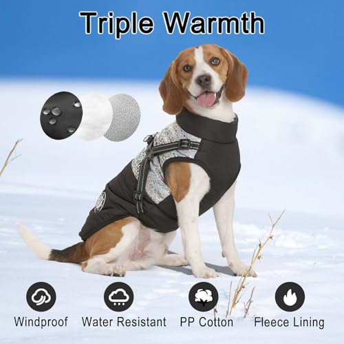 LUOWAN Hundemantel für kleine Hunde, Hundemantel mit Geschirr, Reflektierende Outdoor-Hundeweste, Winter Hundejacke für Katzen, Welpen, kleine, mittlere Hunde