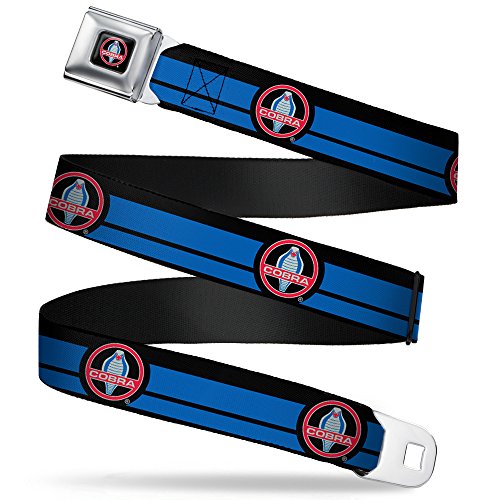 Buckle-Down Seatbelt Belt - Classic Mustang COBRA Logo/Stripe Black/Blue/Red/Gray - 1.0