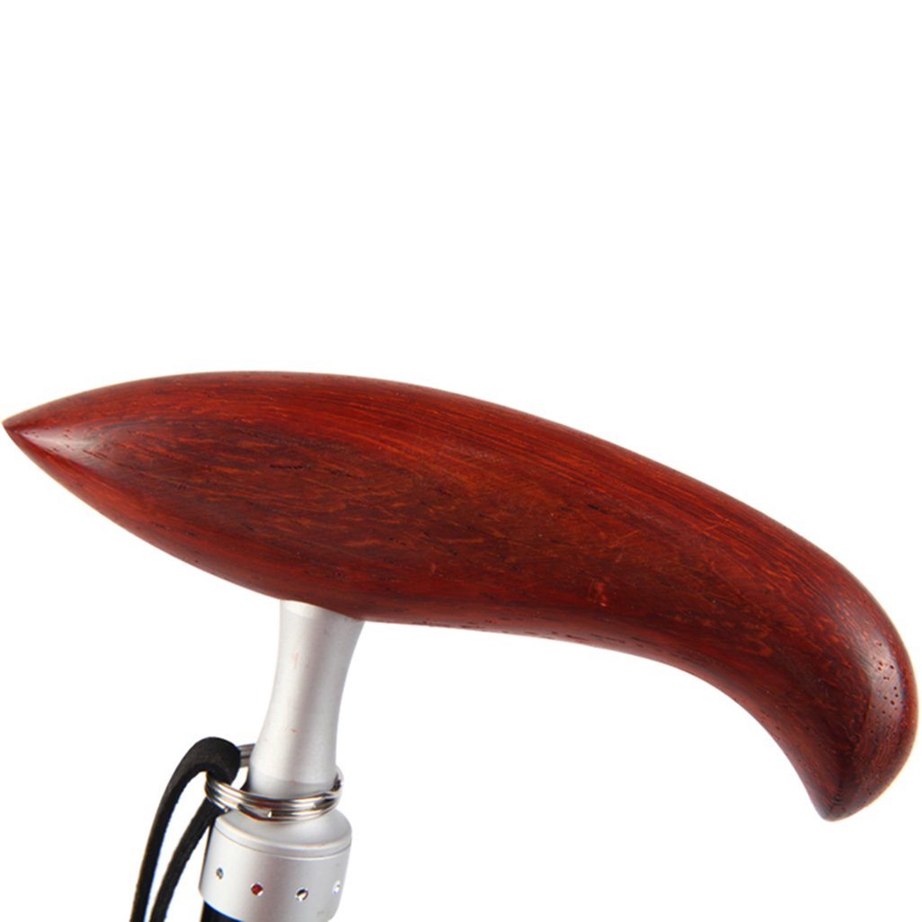 Bastón de andar Movilidad plegable Bastón de madera Manija ergonómica 5 niveles de altura ajustable para con artritis Personas mayores con discapacidades y ancianos con base Máx.150kg ( color : Red )