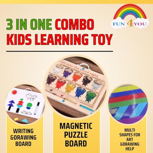 Image of Fun4You Wooden Magnetic Maze Toy - Color & Number Matching Puzzle Board for Kids Age 3-5 | Fine Motor Skill Development & Educational Learning Game