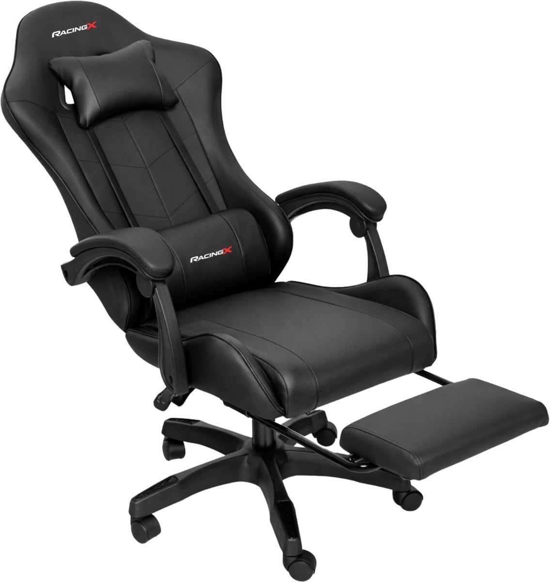 Gaming-Stuhl mit Fußstütze – Gaming-Stuhl – Ergonomischer Bürostuhl – Verstellbar – Schwarz (Schwarz)