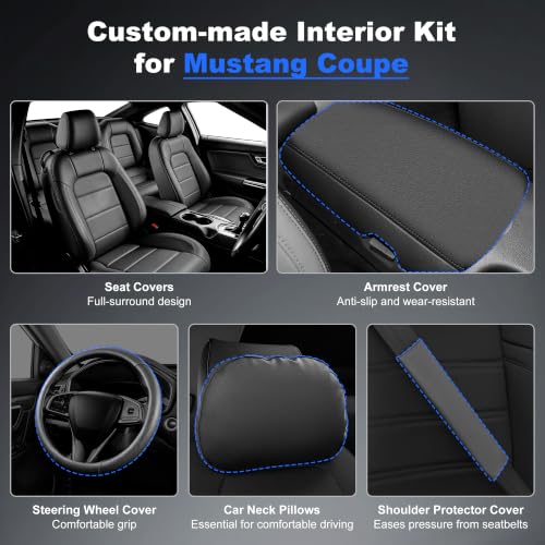 Image of AOMSAZTO Custom Fit Seat Covers for Ford Mustang Coupe 2015-2026 Black