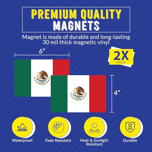 Image of Magnet Me Up Mexico Mexican Flag Car Magnet - 4x6 Inches - 2 Pack, UV Printed Vinyl - Weatherproof, Durable Magnetic Decal - Patriotic Mexico Car Accessory - Fridge, Locker, Made in USA