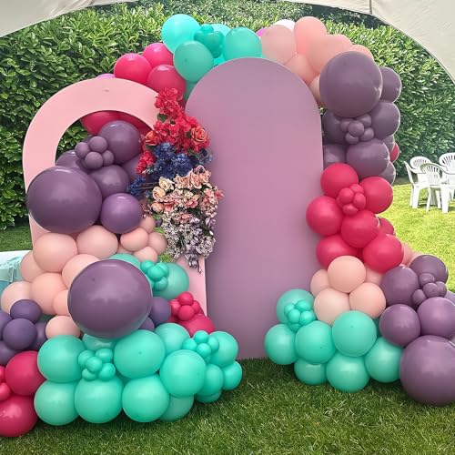 Image of HILAVO Pink Purple Blue Balloons 12 Inch 60 Pcs Mermaid Latex Balloons | Hot Light Pink Teal Blue Purple Balloon Confetti Balloons for Kids Magic Theme Princess Birthday Baby Shower Party Decor