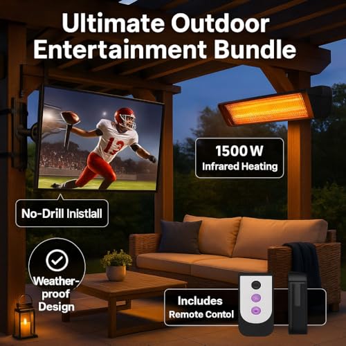ZeboZap Outdoor TV Mount & Patio Heater Bundle – No-Drill Full Motion Mount for 19”-50” TVs & Infrared Electric Heater with Remote | Weatherproof | Fits Gazebos, Patios, Pergolas - Image 2