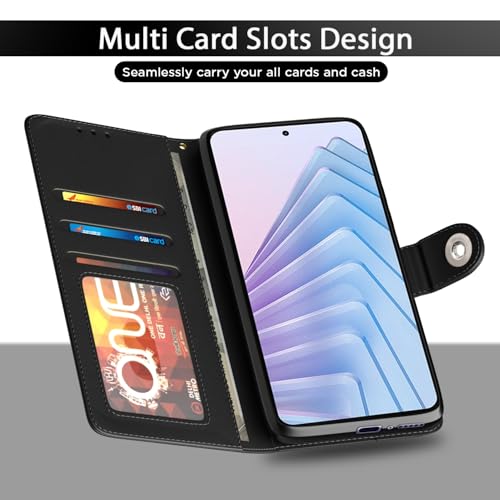 Image of Pikkme Flip Cover Leather Finish | Inside TPU with Card Pockets | Wallet Stand and Shock Proof | Complete Protection Button Flip Case for Redmi Note 14 5G (Black)