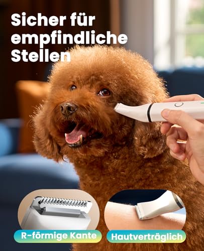 oneisall Pfotentrimmer für hunde mit Doppelklingen, 2-Gang schermaschine hund pfoten Leise hundeschermaschine für Pfoten, Augen, Ohren, Gesicht, Körper (weiß)