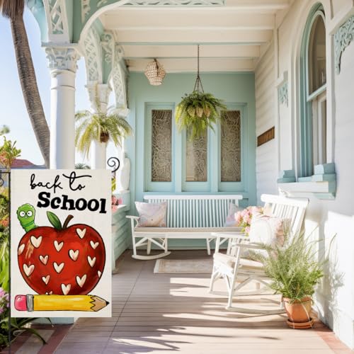Back-to-School-Garden-Flags-for-Outside-Apple-Pencil-First-Day-of-School-Yard-Decoration-Small-Outdoor-Celebration-Decor-for-Farmhouse-Teacher-Appreciation12x18-Inch-Double-Sided Back to School Garden Flags for Outside Apple Pencil First Day of School Yard Decoration Small Outdoor Celebration Decor for Farmhouse Teacher Appreciation12x18 Inch Double Sided