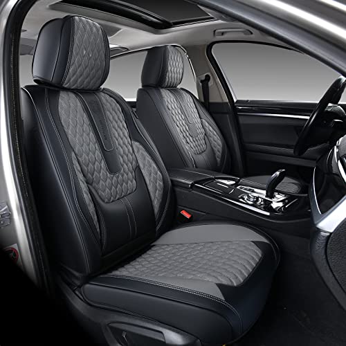 Image of Coverado Leather Seat Covers for Car, Waterproof Front Car Seat Covers with Lumbar Support Universal Fit for Most Sedans SUV Pick-up Truck(Black&Gray)
