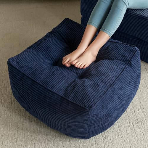 HIGOGOGO Square Stuffed Pouf Ottoman, Corduroy Poufs with Foam Chunk Filling, Furry and Fluffy Pouf...