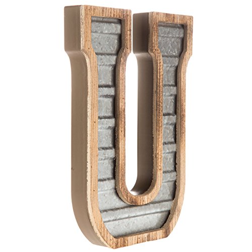 XXL 14" Galvanized Metal and Wood Industrial Home and Business Wall Letters Monogram Letter U