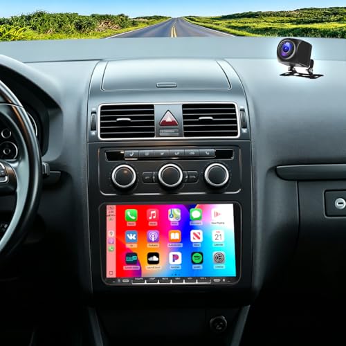 4+64G Android 14 Autoradio Multimédia avec sans Fil CarPlay Android Auto pour Volkswagen Touran 2010-2015, 9 Pouces écran Tactile Radio Stéréo avec...