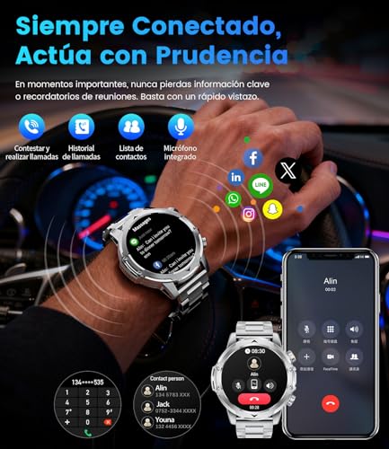 Smartwatch hombre militar 5ATM impermeable con llamadas y pulsómetro integrado 2