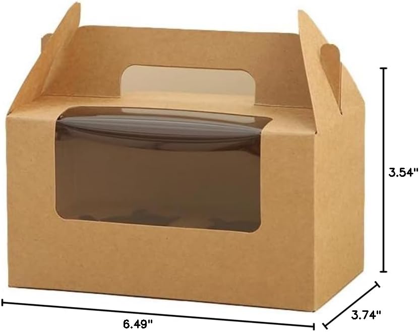 JIYIXhylera 30Pcs 16.5×9.5×9cm/6.49×3.74×3.54 inch Kraft Paper Cupcake Packing Box Christmas Gift Box with Clear Window 2 Cavity Muffin Cupcake Wedding Party Birthday Favors (30Pcs Kraft)