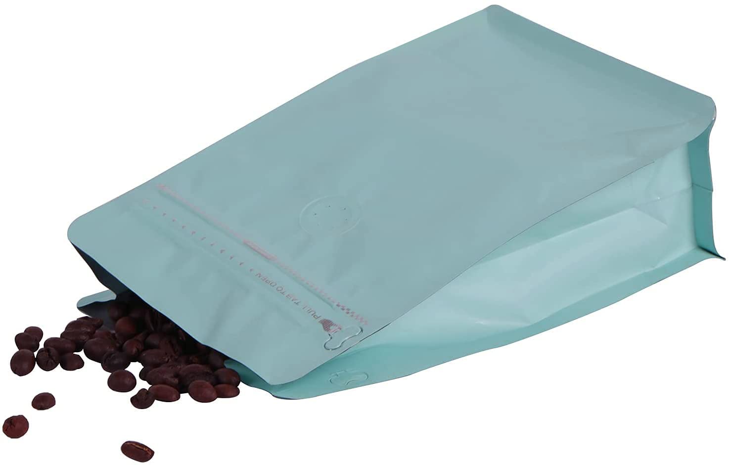 REMTAP Torby na kawę z zaworem (50 szt., 350 ml) niebieska wysoka bariera folia aluminiowa płaskie dno stojące torby do przechowywania ziaren kawy, wielokrotnego użytku zamykane termicznie boczne woreczki na zamek błyskawiczny do domu lub sklepu