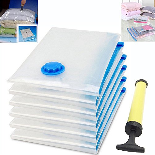 Hepooya - Lote de 6 Bolsas de Almacenamiento al vacío para Ahorrar Espacio, una Bomba aspiradora + 6 Bolsas con Cierre Ahorrar Espacio, Impermeables