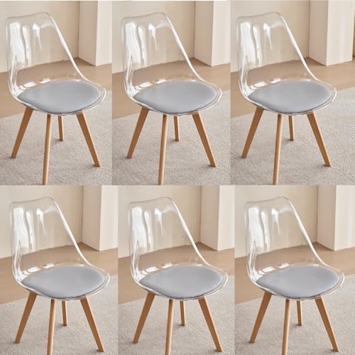 GrandCA HOME Transparente Sillas de Comedor Tapizadas en Tela,Nordicas Sillas Pack 6 para Cocina Comedor Dormitorio (Gris/Cuero)