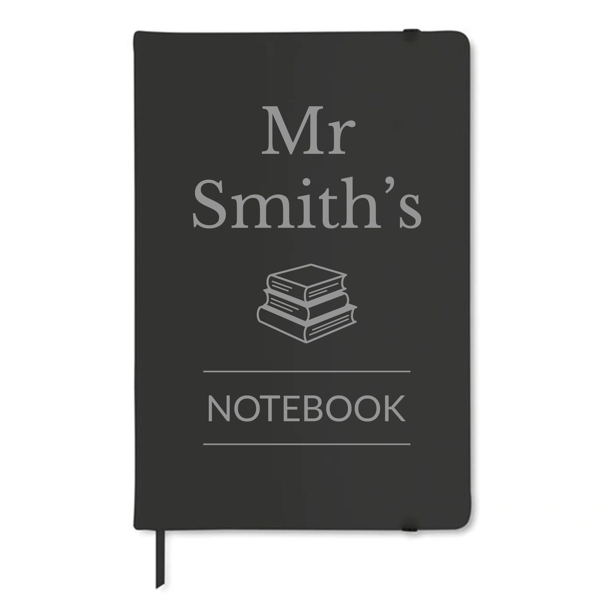Chicken Craft Personalised Teacher Notebook with Book Design - Custom Name Gift for Male Teachers or Staff - A5 Lined Hardback Journal for School or Classroom (Black)
