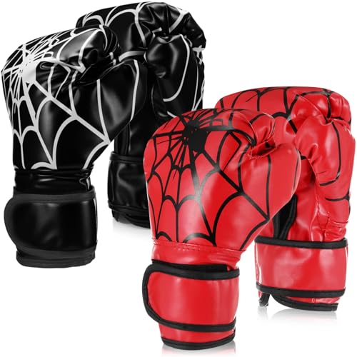 Arrowbash 2 Pair Boxing Gloves for Kids Youth 6oz Boxing Gloves Wrestling Sparring Equipment for Taekwondo Kick Muay Thai BJJ Karate Training(Red Black,Spider)