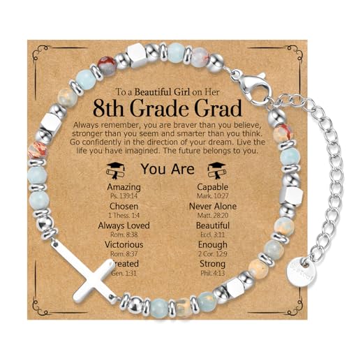 Image of Graduation Gifts for Her- Class of 2026 Primary Middle High School College Grad Gift, Adjustable Stainless Steel Beaded Cross Bracelet for Girls & Women