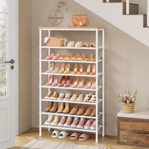 Tajsoon 8 Tier Shoe Rack Organizer for 28-32 Pairs of Shoes, White & Log — view 5