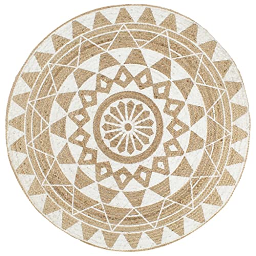 vidaXL Teppich mit Weißem Aufdruck Handgefertigt Kurzflor Juteteppich Wohnzimmerteppich...