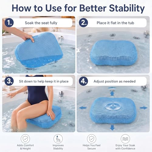 Yerliker 4 Pcs Foldable Hot Tub Booster Seat, Inflatable Adjustable 2 Heights Extra Thick Hot Tub Pillow Bath Seat with Back Support Cushions, Washable for Spa Bathtub Indoor Outdoor (Blue) by Yerliker - Used condition - Image 3