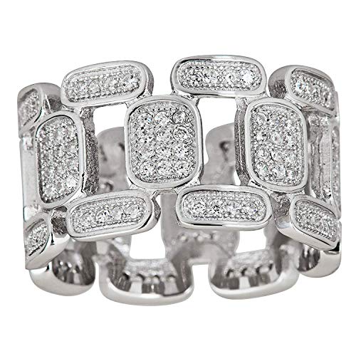 Sterling Silver Cubic Zirconia Builder Brick Eternity Band Pave Fashion Ring