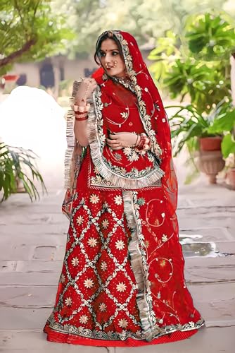 Image of SHYAMLATA Heavy Embroidery Work Semi Stitched Shimmer Silk Designer Rajputi Poshak For Women Rajasthani Lehenga Choli
