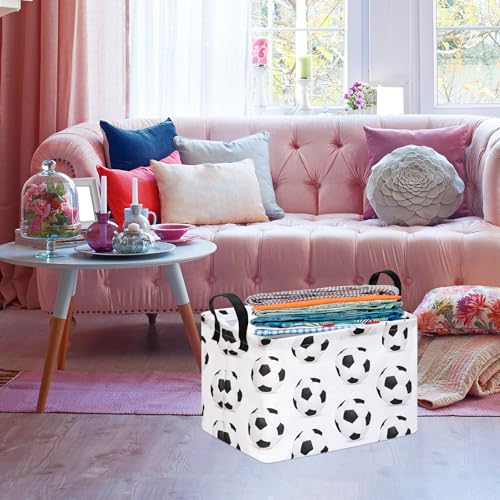 Image of Rectangle Soccer Football Storage Basket | Gift Storage, Home Shelf Organizer Box, Clothes Laundry Hamper, Nursery Basket, With Handles