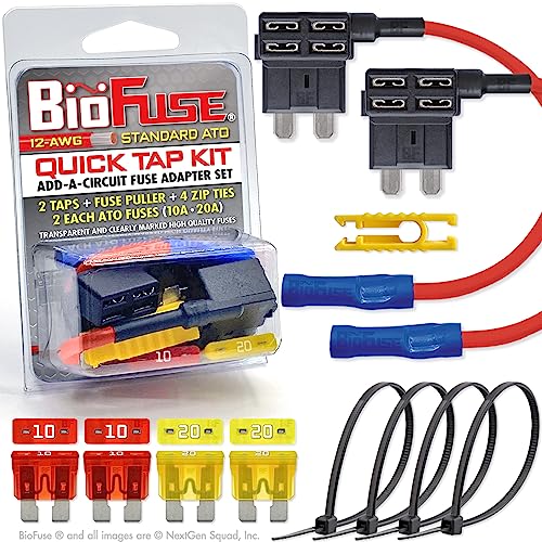 BioFuse 12 AWG Standard ATO Quick TAP KIT: 2 Add-A-Circuit Car Fuse Tap Adapters, 2 Each (10A 20A...