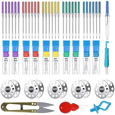 30pcs Point Machine Needles CINVEED Universal Home Sewing Machine Needle for Singer Brother Home Sewing Machine Assorted Size 65/9, 75/11, 90/14, 100/16, 110/18 Cover