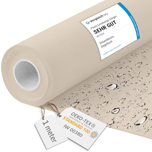 DreamRoots Tela impermeable por metros 600D 220g/m   Tela para tapizar sillas, cojines, sofas   Lona impermeable exterior 160 cm ancho Creme 1M