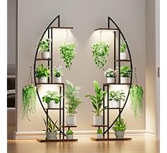 BACEKOLL Indoor Plant Stand with Grow Lights, 6-Tier Half-Moon Metal Plant Rack, 63" Tall, Black Iron and Particleboard, 2 …