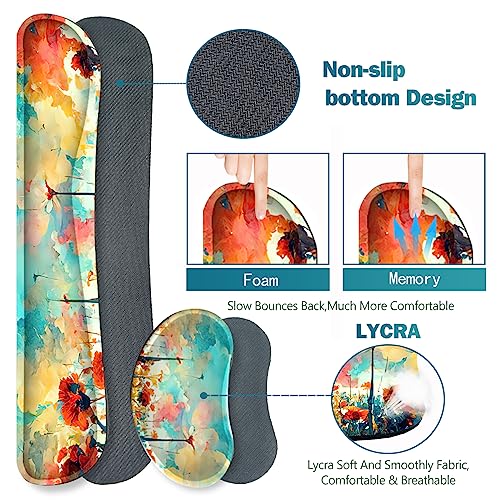 Image of ARTSO Gaming Mouse Pad Wrist Support Set, XXL Large Desk Mat Mousepad + Keyboard Wrist Support+ Mouse Wrist Rest+Coaster 4in1 Ergonomic, Stitched Edge for Home Office -Oil Painting Flowers Plants