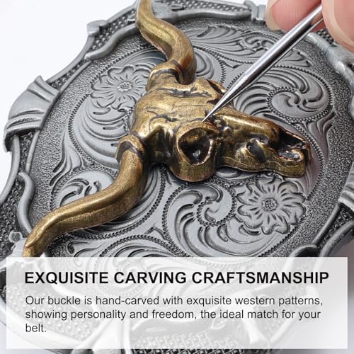Image of Western Cowboy Belt Buckle for Men Vintage Cowboy Cowgirl Rodeo Texas Buckle Longhorn Bull Belt Buckles