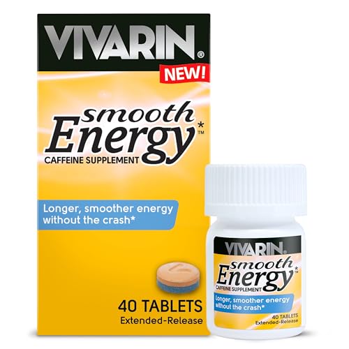 Vivarin Smooth Energy Extended Release Caffeine Tablets 200mg Focus Alertness & Mental Clarity Non-Habit Forming Energy Supplement Sugar & Calorie Free 40 Count