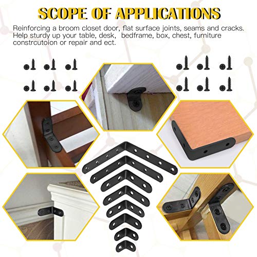 Mardatt 15 Set 65 x 65 mm Schwarze L-Halterungen für Ecken, 90-Grad-Winkel, Halterungen mit selbstschneidenden Schrauben, Set für Stuhl, Regal, Schrank, Möbel, , Gelenkstütze