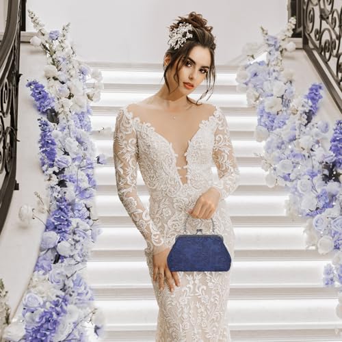 Image of UBORSE Vintage Embroidery Lace Floral Clutch Purse for Women Formal Evening Bag Kiss Lock Handbag for Wedding Cocktail Party | Vintage