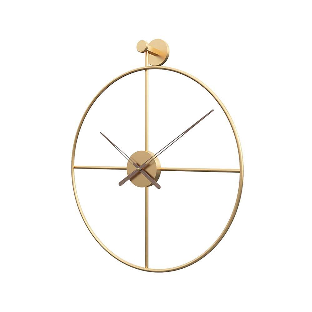 SHISEDECO Minimalism Silent Large Metal Wall Clock Non Ticking Battery Operated, Round Iron Oversize Decorative for Living Room, Bedroom, Office (Walnut Hands-Gold, 16in)