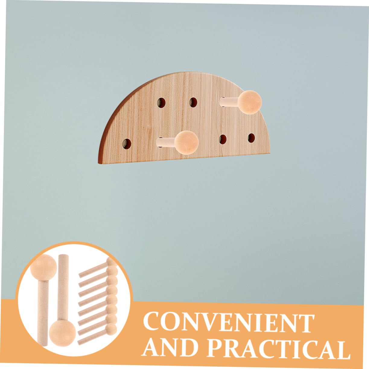 ERINGOGO 10pcs Wooden Round Bat for DIY Decor Solid Wood Hooks for Pegboard Boho Room Decor Accessory